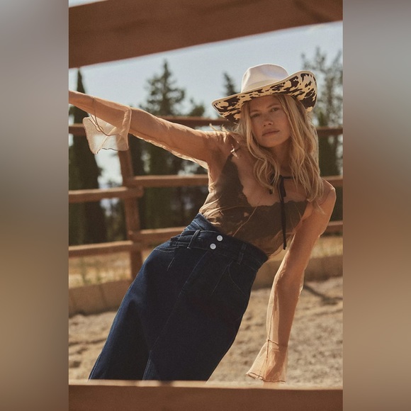 Anthro Sunday in Brooklyn Long-Sleeve Tie-Neck Mesh Top Anthropologie Boho Sheer - Picture 1 of 11